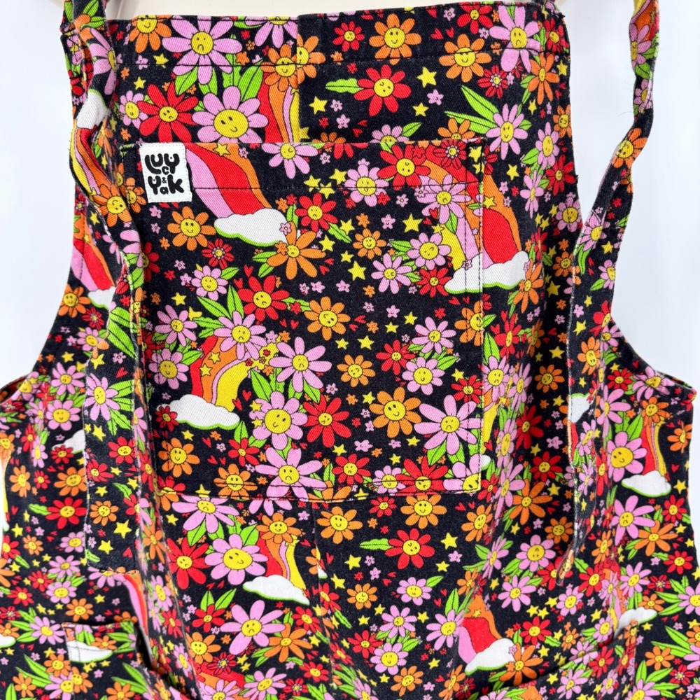 Lucy & Yak Flower Power Rainbow Smiley Face Organic Cotton Overalls US 10L